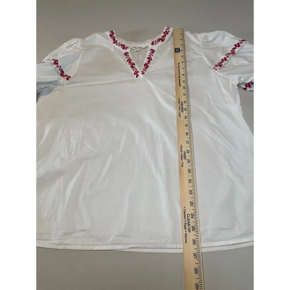Linda Anderson Red Embroidered Floral Puff‑Sleeve Top (100% Cotton) – Size XL - Picture 10 of 10